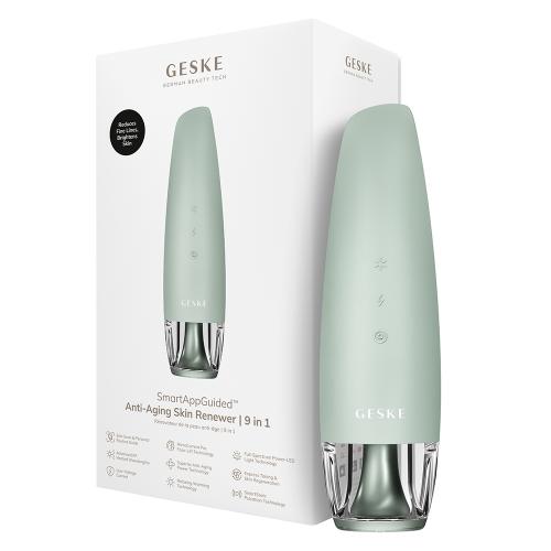 GESKE Anti-Aging Skin Renewer 9 in 1 - Aparat pentru masaj facial cu radiofrecventa incalzita si microcurent, care contribuie la ingrijirea fetei, gatului, decolteului si mainilor - Green