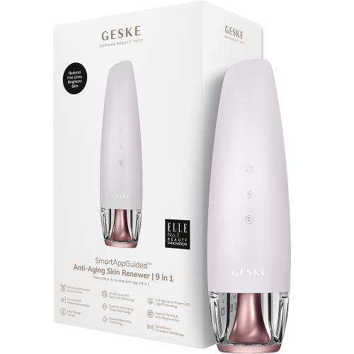GESKE Anti-Aging Skin Renewer 9 in 1 - Aparat multifunctional 9 in 1 cu microcurent, lumina LED si tehnologie RF, pentru tonifiere rapida, regenerarea pielii si efect anti-aging avansat - Starlight