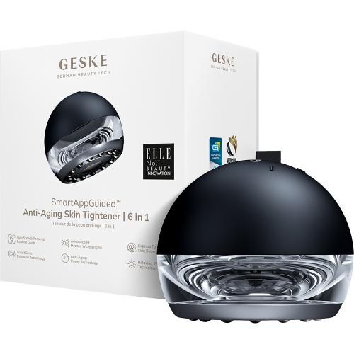 GESKE Anti-Aging Skin Tightener 6 in 1 - Dispozitiv multifunctional 6 in 1 cu tehnologie RF, caldura controlata si pulsatii sonice pentru fermitatea pielii fetei si a corpului  - Black