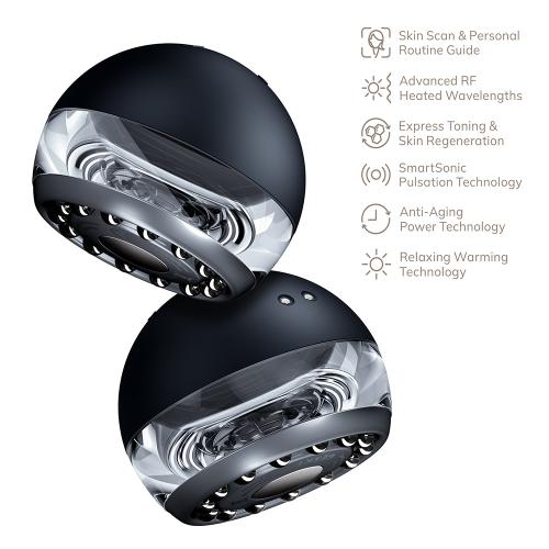 GESKE Anti-Aging Skin Tightener 6 in 1 - Dispozitiv multifunctional 6 in 1 cu tehnologie RF, caldura controlata si pulsatii sonice pentru fermitatea pielii fetei si a corpului  - Black