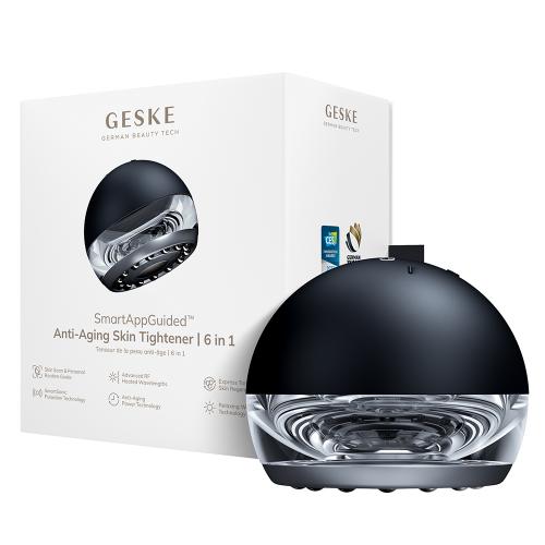 GESKE Anti-Aging Skin Tightener 6 in 1 - Aparat Pentru Masaj Facial cu radiofrecventa incalzita si pulsatii sonice SmartSonic, care contribuie la fermitate, tonifiere si la metinerea conturului fetei si corpului - Black