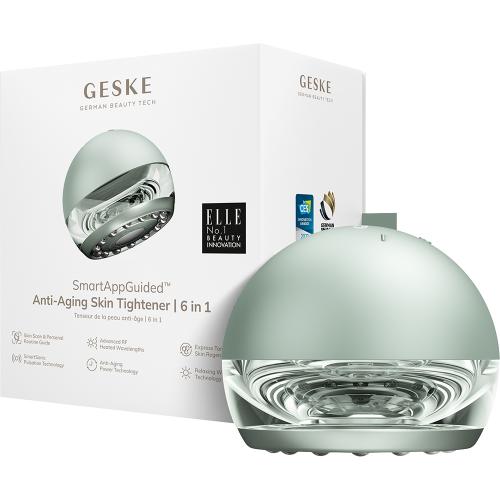 GESKE Anti-Aging Skin Tightener 6 in 1 - Dispozitiv multifunctional 6 in 1 cu tehnologie RF, caldura controlata si pulsatii sonice pentru fermitatea pielii fetei si a corpului - Green