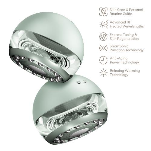 GESKE Anti-Aging Skin Tightener 6 in 1 - Dispozitiv multifunctional 6 in 1 cu tehnologie RF, caldura controlata si pulsatii sonice pentru fermitatea pielii fetei si a corpului - Green