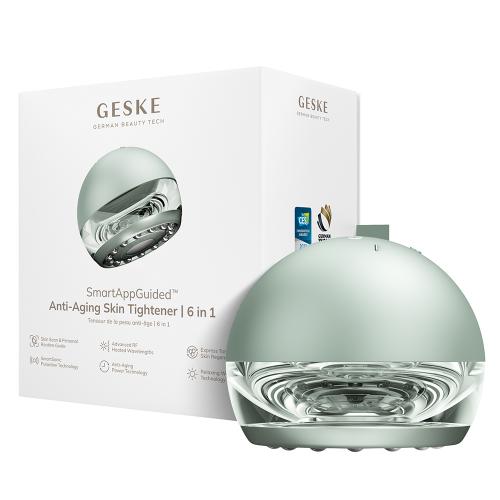 GESKE Anti-Aging Skin Tightener 6 in 1 - Aparat Pentru Masaj Facial cu radiofrecventa incalzita (RF) si pulsatii sonice SmartSonic, care contribuie la fermitatea, tonifierea si redefinirea conturului fetei si corpului - Green