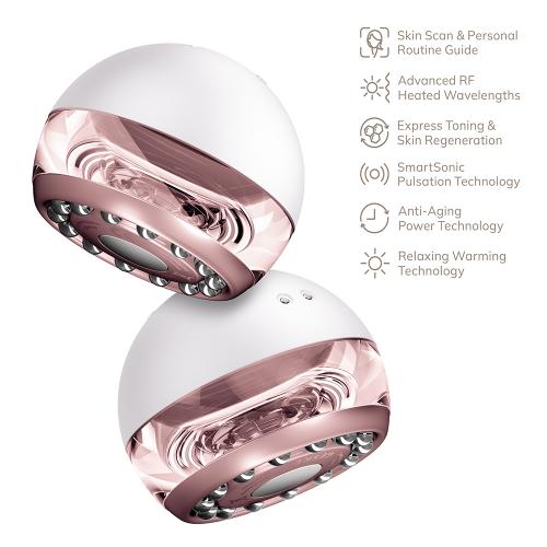 GESKE Anti-Aging Skin Tightener 6 in 1 - Dispozitiv multifunctional 6 in 1 cu tehnologie RF, caldura controlata si pulsatii sonice pentru fermitatea pielii fetei si a corpului - Starlight