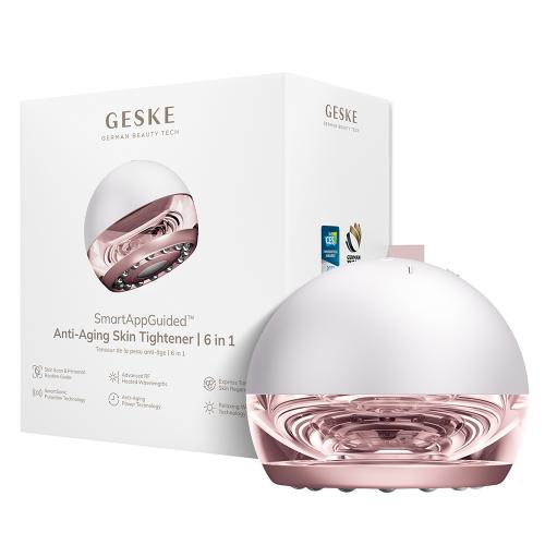 GESKE Anti-Aging Skin Tightener 6 in 1 - Aparat Pentru Masaj Facial cu radiofrecventa incalzita RF si pulsatii sonice SmartSonic, care contribuie la fermitate, tonifiere si redefinirea conturului fetei si corpului - Starlight