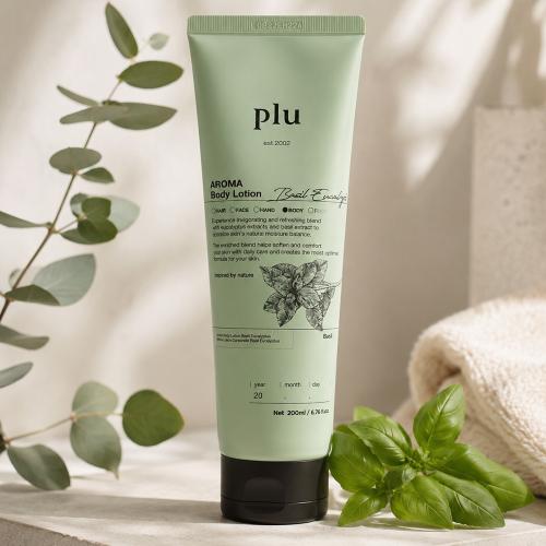 PLU Aroma Body Lotion Basil Eucalyptus, 200 ml - lotiune de corp formulata cu acid hialuronic si extract de eucalipt, care contribuie la hidratarea pielii si la metinerea confortului cutanat