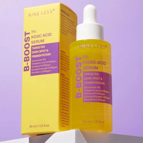 NINE LESS B-Boost Ser pentru fata Iluminator cu Acid Kojic 1% - Anti-pete si Stralucire, 30 ml