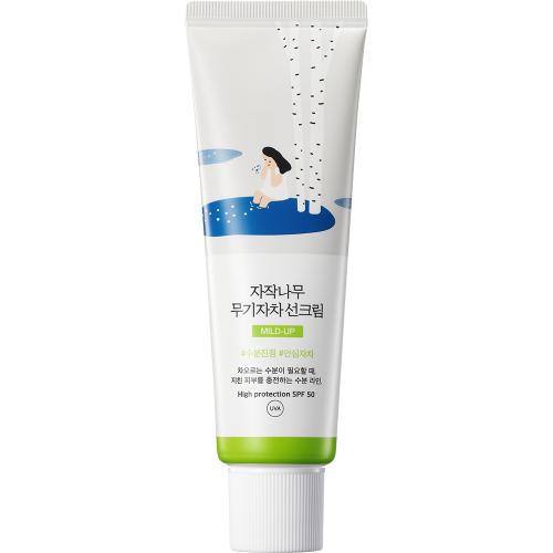 ROUND LAB Birch Juice Mild-up Sunscreen SPF 50, 50 ml - crema de fata formulata cu oxid de zinc si acid hialuronic, care contribuie la protectia solara si la mentinerea confortului pielii, Daily