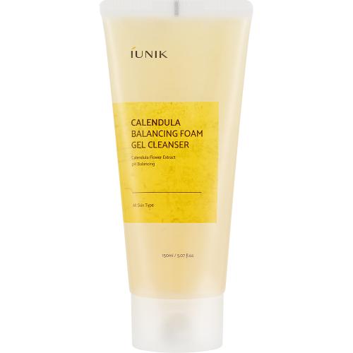 IUNIK Calendula Balancing Foam Gel Cleanser 150 ml - Gel de curatare formulat cu extract de flori de galbenele si acid hialuronic, care contribuie la indepartarea impuritatilor, excesului de sebum, urmelor de protectie solara si machiajului si la metinerea echilibrului natural al pielii si a nivelului optim de hidratare dupa fiecare utilizare