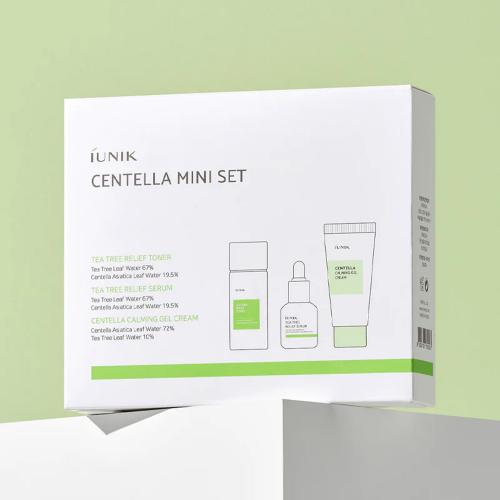 IUNIK Centella Mini - Set formulat cu apa de arbore de ceai si Centella, care contribuie la controlul sebumului si la reducerea rosetii si la metinerea pielii usor hidratate