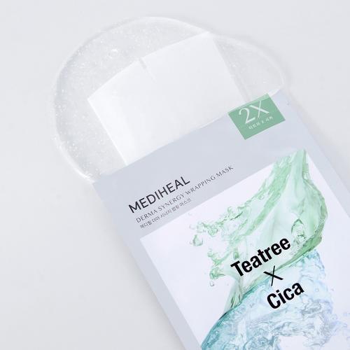 MEDIHEAL Derma Synergy Wrapping Sheet Mask Teatree X Cica Calming - masca de fata formulata cu arbore de ceai si Centella Asiatica, care contribuie la calmarea pielii sensibile, iritate sau predispuse la imperfectiuni si la metinerea pielii hidratate si confortabile - 25 ml