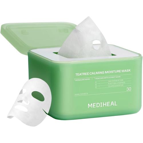 MEDIHEAL Derma365 Mask Teatree Calming Moisture 350 ml - Set 30 de masti de fata formulat cu extract de arbore de ceai si niacinamida, care contribuie la calmarea pielii si la metinerea hidratarii