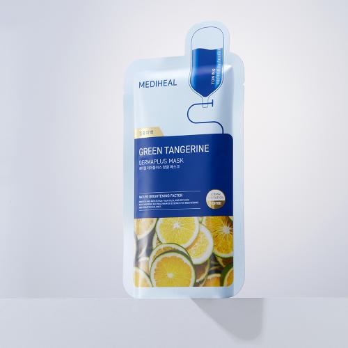 MEDIHEAL Dermaplus Green Tangerine Sheet Mask - masca de fata tip servetel formulata cu niacinamida si derivati de vitamina C, care contribuie la uniformizarea nuantei pielii si la mentinerea hidratarii - 22 ml