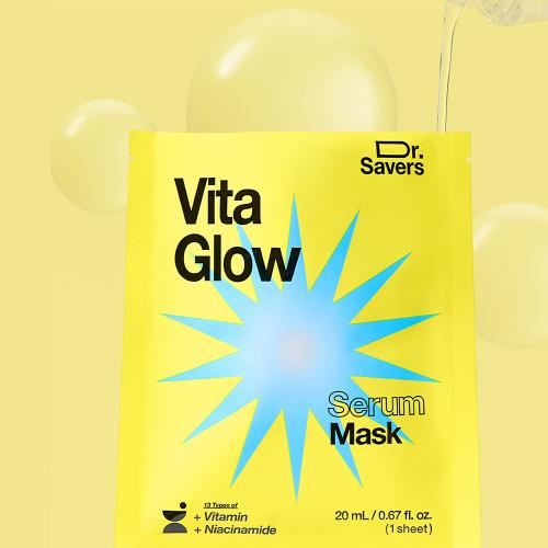 IT'S SKIN Dr. Savers Vita Glow Mask Sheet 18 ml - masca de fata formulata cu niacinamida si 3-O-Ethyl Ascorbic Acid, care contribuie la revitalizarea pielii terne si la uniformizarea nuantei tenului