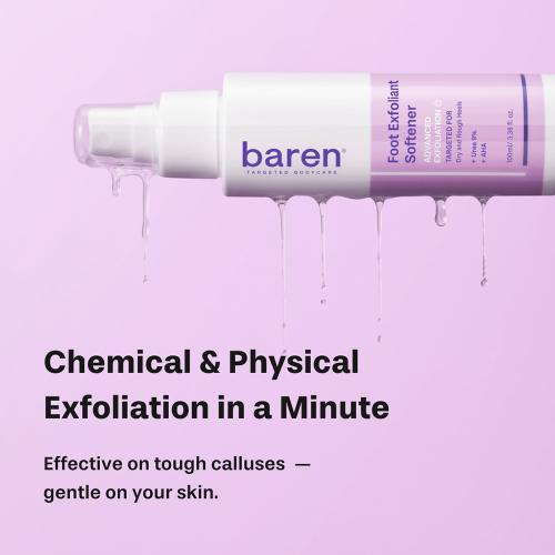BAREN Foot Exfoliant Softener, , 100 ml - exfoliant de picioare formulat cu uree si acizi AHA, care contribuie la indepartarea calusurilor si a pielii ingrosate in cateva minute si la metinerea hidratarii pentru zonele uscate, aspre sau predispuse la ingrosare