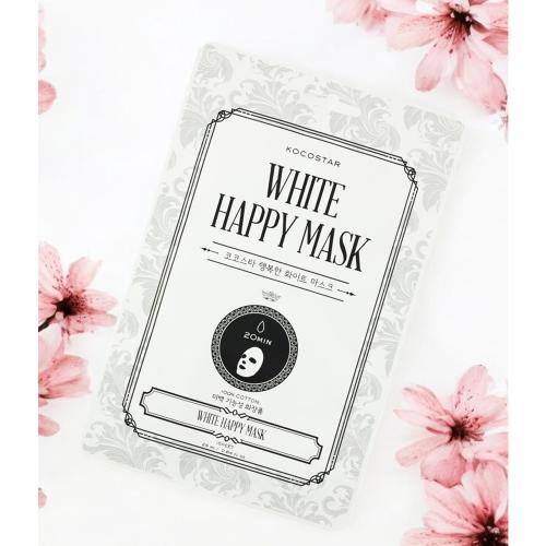 KOCOSTAR Happy Mask White – Mască de Față cu Bumbac 100% și Niacinamidă, 25 ml | Strălucire și Elasticitate
