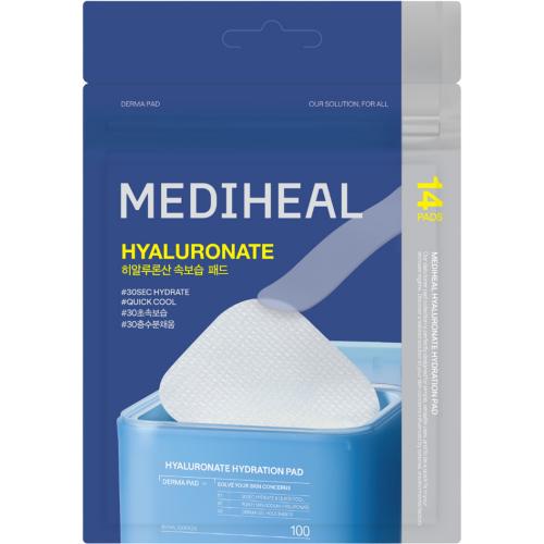 MEDIHEAL Hyaluronate Hydration Pad 14 pcs - Toner de fata formulat cu acid hialuronic si squalan, care contribuie la hidratarea pielii si la mentinerea apei in piele