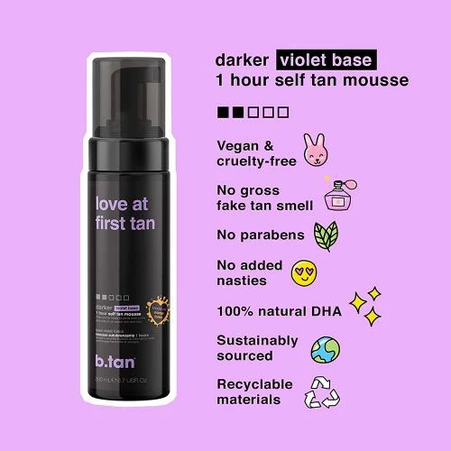 b.tan Love at First Tan – Spumă autobronzantă cu bază violet, 200 ml