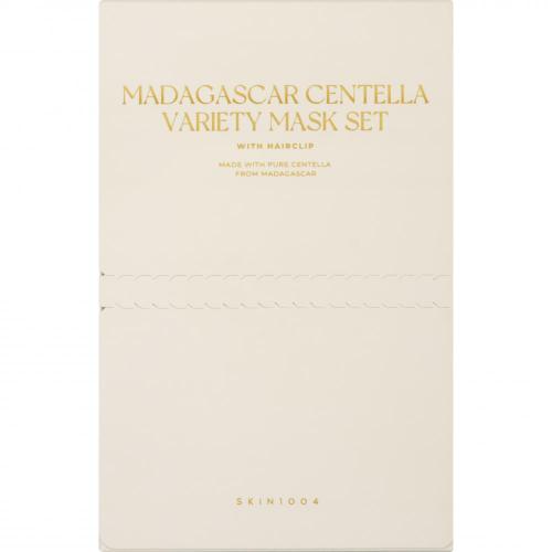 SKIN1004 Madagascar Centella Variety Mask Set - masca de fata set cu sase masti tip servetel si doua agrafe pentru par, formulata cu extract de Centella Asiatica din Madagascar, care contribuie la calmarea pielii si la sustinerea barierei naturale a pielii