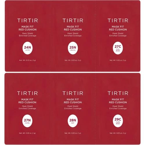 TIRTIR Collection Fond de Ten Mask Fit Red Cushion 24N-29C - Acoperire Impecabila si Rezistenta la Transfer, 6 x 1gr