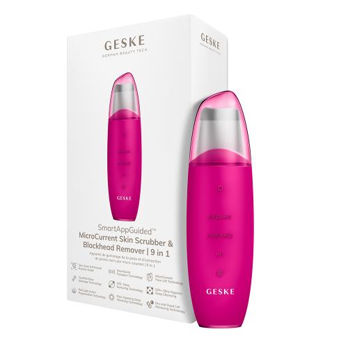 GESKE MicroCurrent Skin Scrubber and Blackhead Remover 9 in 1 - Aparat Electric Pentru Curatarea Tenului cu Aloe Vera si extract de ceai verde, care contribuie la curatarea punctelor negre si a impuritatilor - Magenta