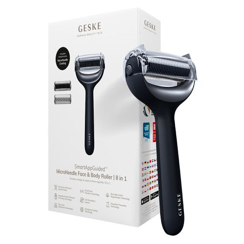 GESKE MicroNeedle Face and Body Roller 8 in 1 - Aparat de microneedling cu microace pentru microneedling si cap de racire energizant - Black