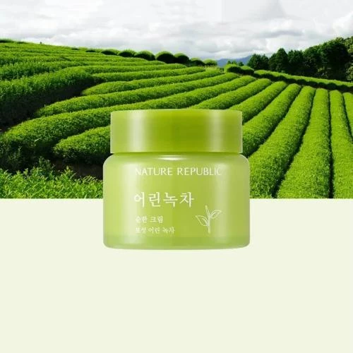 NATURE REPUBLIC Mild Green Tea Crema gel pentru fata cu extract de ceai verde - Hidratare profunda si efect antioxidant, 55 ml