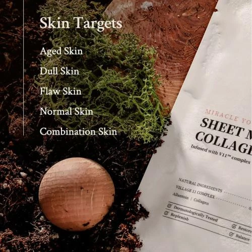 VILLAGE 11 FACTORY Miracle Youth Sheet Mask Collagen Masca de fata - hidratare si fermitate, 23 gr