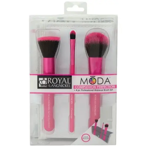 ROYAL AND LANGNICKEL Moda Complexion Perfection Set Pensule 4 Piese Roz - Pensule Machiaj Profesionale pentru Ten Perfect, Aplicare Usoara si Rapida, 100% Vegan, 1 set