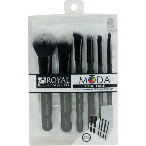 ROYAL AND LANGNICKEL MODA Set Pensule Machiaj Profesional Negru - Aplicare Precisa si Aspect Impecabil, 7 piese
