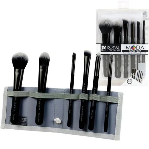 ROYAL AND LANGNICKEL MODA Set Pensule Machiaj Profesional Negru - Aplicare Precisa si Aspect Impecabil, 7 piese