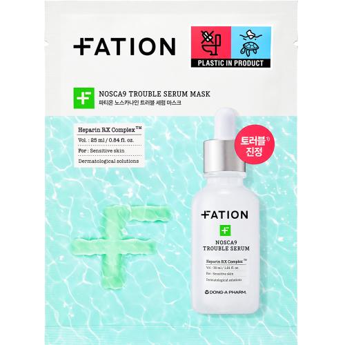 FATION Nosca9 Trouble Serum Mask, 25 ml - Masca de fata formulata cu Centella Asiatica si hialuronat de sodiu, care contribuie la calmarea pielii iritate si la metinerea nivelului de hidratare