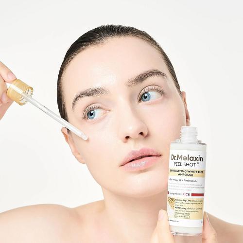 Dr. Melaxin Peel Shot Exfoliating White Rice Ampoule - ser de fata formulat cu niacinamida si gluconolactone, care contribuie la indepartarea delicata a celulelor moarte si la curatarea porilor si la metinerea hidratarii - 80 ml