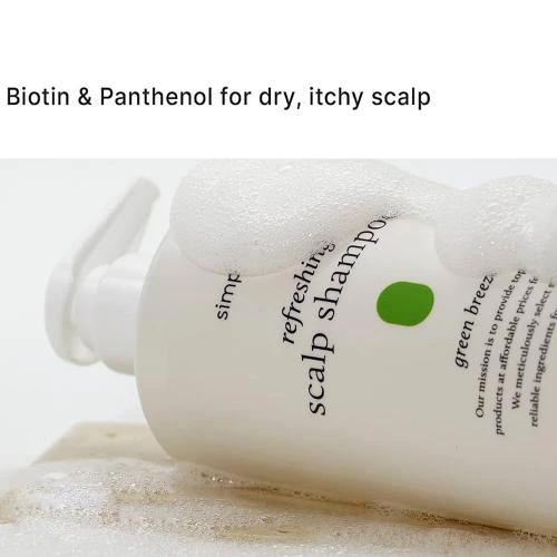 SIMPLYO Green Breeze Sampon pentru scalp gras - Curatare delicata si hidratare cu biotina si mentol, 1000 ml