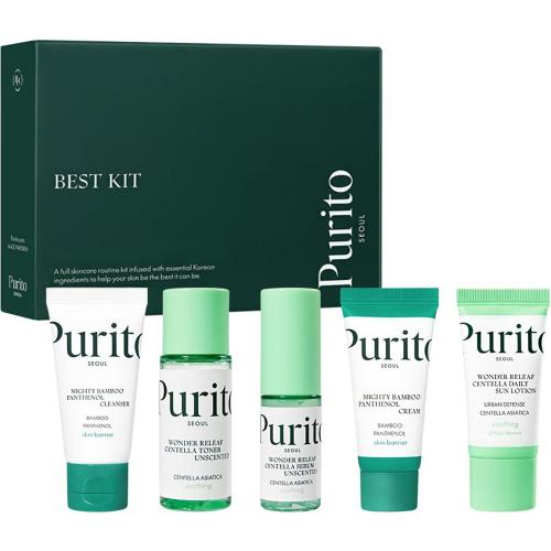 PURITO Seoul Best Kit - set mini size formulat cu Pantenol si Centella Asiatica, care contribuie la calmarea pielii si la repararea barierei protective pielii