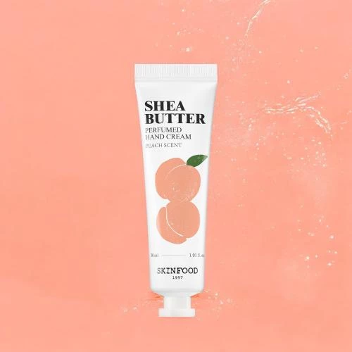 Cremă de mâini parfumată Skinfood cu unt de shea și aromă de piersică - 30 ml