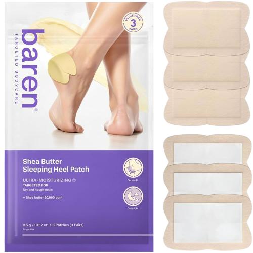BAREN Shea Butter Sleeping Heel Patch, , 6 buc - benzi pentru talpi formulate cu shea butter si ureea, care contribuie la hidratarea calcaielor uscate si la imbunatatirea aspectului pielii aspre si cu tendinta de crapare, in timpul noptii