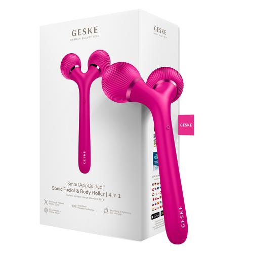 GESKE Sonic Facial and Body Roller 4 in 1 - Aparat de masaj cu sfere de masaj revigorante, pentru masaj facial si corporal - Magenta