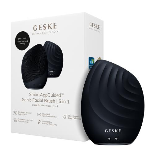 GESKE SmartAppGuided Sonic Facial Brush | 5 in 1 Black - perie faciala cu vibratii sonice pentru curatare profunda si masaj delicat al pielii