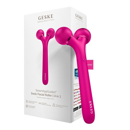 GESKE Sonic Facial Roller 4 in 1 - Aparat Pentru Masaj Facial cu silicon si plastic de inalta calitate, care contribuie la masajul relaxant al fetei si gatului - Magenta
