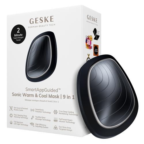 GESKE Sonic Warm and Cool Mask 9 in 1 - Aparat Sonic Pentru Masaj Facial cu tehnologie de racire profunda Cryo Deep Cooling Revitalizing si tehnologie de incalzire profunda Pore-Opening Deep Warming - Black
