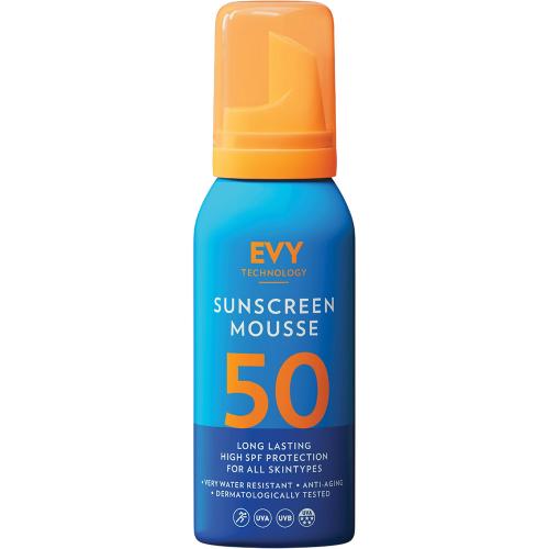 EVY TECHNOLOGY Sunscreen Mousse SPF 50, 100 ml - Crema de fata si corp formulata cu vitamina C si vitamina E, care contribuie la protectia solara UVA si UVB, Outdoor