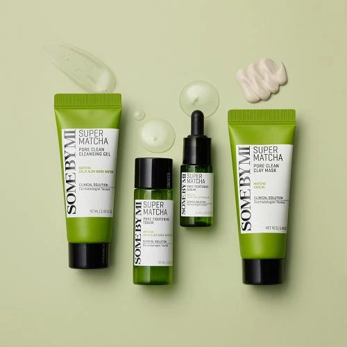 SOME BY MI Super Matcha Pore Care Starter Kit set - curatare pori si reglare sebum si hidratare, 42 ml + 42 g + 30 ml + 10 ml