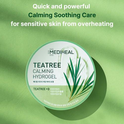 MEDIHEAL Tea Tree Calming Hydrogel - hidrogel formulat cu extract din frunze de arbore de ceai si apa din frunze de arbore de ceai, care contribuie la calmarea pielii iritate si la metinerea senzatiei de confort - 300 gr