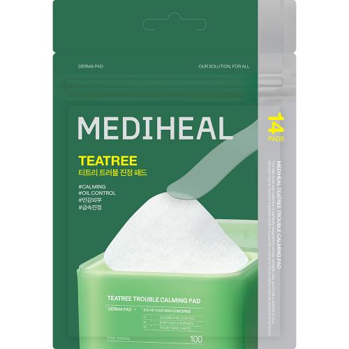 MEDIHEAL Teatree Trouble Calming Pad, 14 pcs - Toner de fata formulat cu arbore de ceai si acid hialuronic, care contribuie la calmarea tenului predispus la imperfectiuni si la mentinerea hidratarii