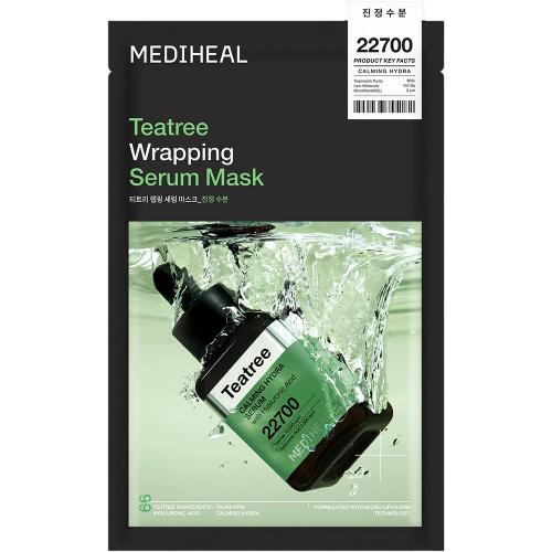 MEDIHEAL Teatree Wrapping Serum Mask Calming Hydra, 25 ml - Masca de fata formulata cu arbore de ceai si acid hialuronic, care contribuie la calmarea pielii si la metinerea hidratarii