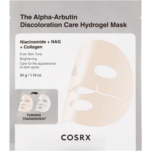 COSRX The Alpha-Arbutin Discoloration Care Hydrogel Mask 34 gr - masca de fata formulata cu alpha-arbutin si niacinamida, care contribuie la diminuarea aspectului petelor pigmentare si la uniformizarea vizibila a nuantei tenului