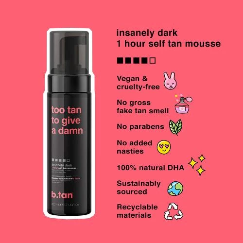 B.tan Too Tan to Give a Damn – Spumă autobronzantă ultra-întunecată, 200 ml