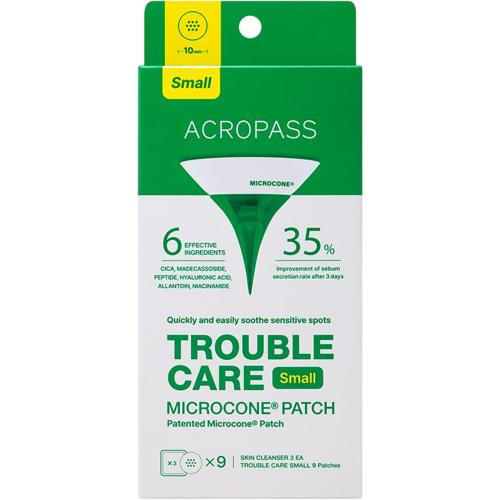 ACROPASS Trouble Care Microcone Patch Small - plasturi formulati cu niacinamide si Centella Asiatica (CICA), care contribuie la ingrijirea localizata a imperfectiunilor si la echilibrarea sebumului - 9 buc